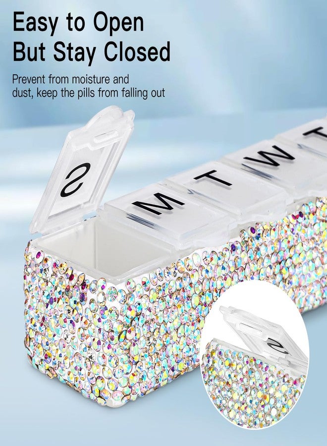 Soleebee Portable Weekly 7 Day Pill Organizer, Bling Crystal Pill Box Case, Travel Pill Planner, Pill Dispenser, Medicine Vitamin Container Organizer (AB) - Image 4